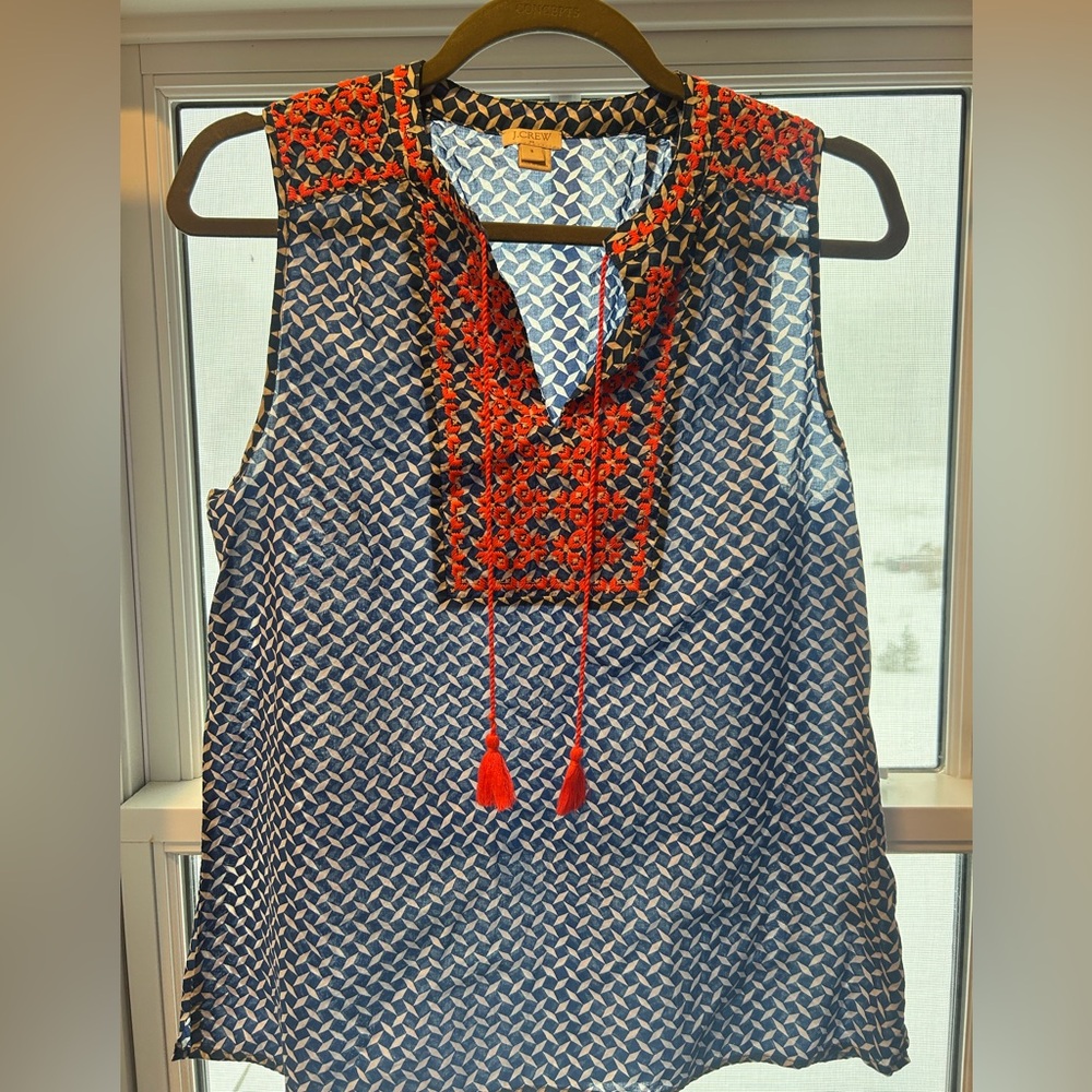 J Crew cobalt blue/neon coral sleeveless blouse size small